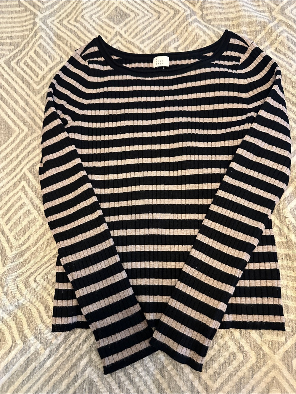 a new day Black and Cream Striped Ribbed Top